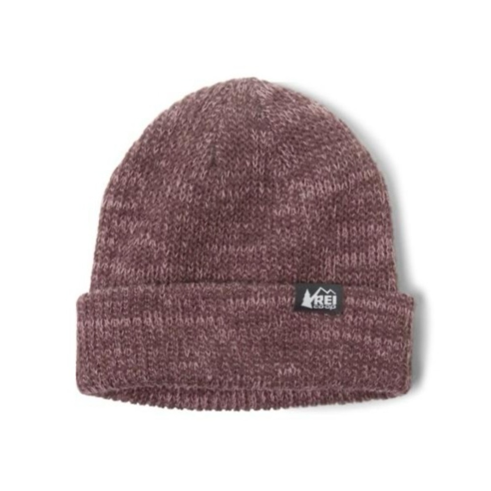 ❤️ EUC REI Wool Acrylic UNISEX Heather Red Purple Logo Beanie Thick Warm Fabric